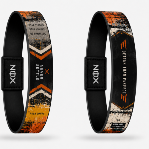 XOIN Better Than Perfect Premium Wristband with motivational quotes and industrial design