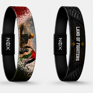 XOIN Land of Fighters Premium Wristband featuring heritage inspired artwork and bold black design