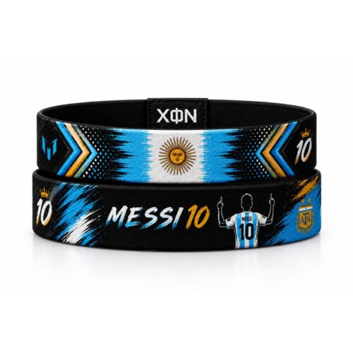 Messi 10 Argentina football wristband by XOIN made from premium polyester woven elastic
